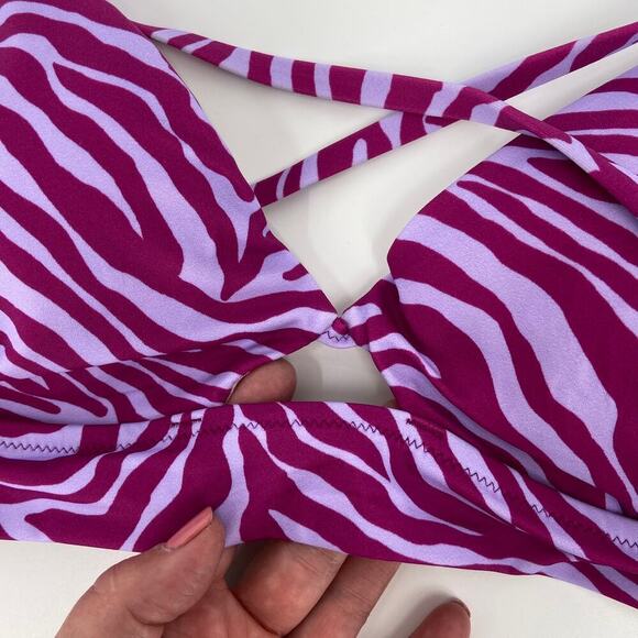 Shade & Shore Bikini Top Size 34C Fuchsia Pink Animal Print Underwire Padded - Picture 2 of 9